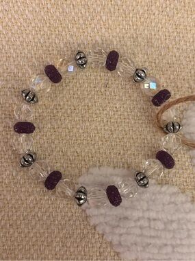 Purple and Clear Beaded Stretch Bracelet